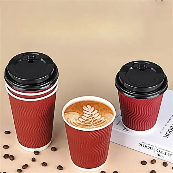 12oz Insulated Kraft Ripple Disposable Coffee Cups With Lids