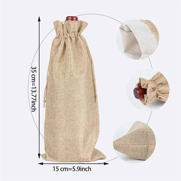 Jute Drawstring Wine Bag