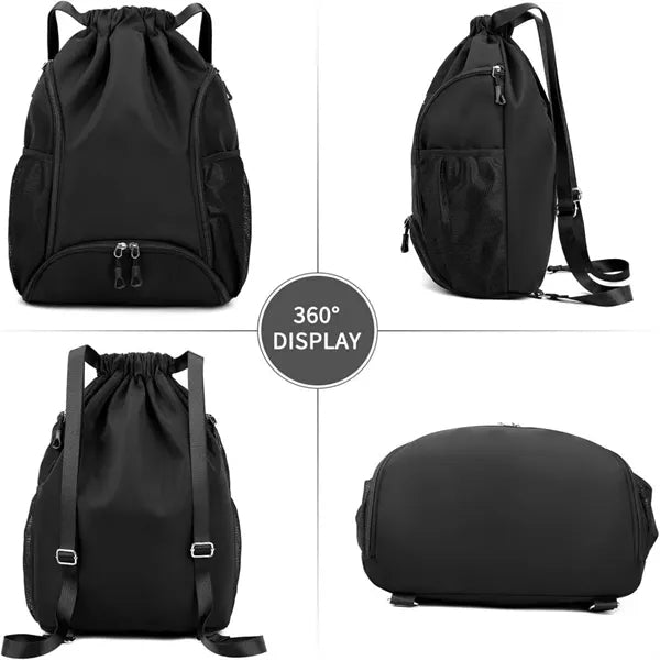 Sports Gym Bag Drawstring Backpack with Two Water Bottle