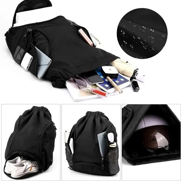 Sports Gym Bag Drawstring Backpack with Two Water Bottle
