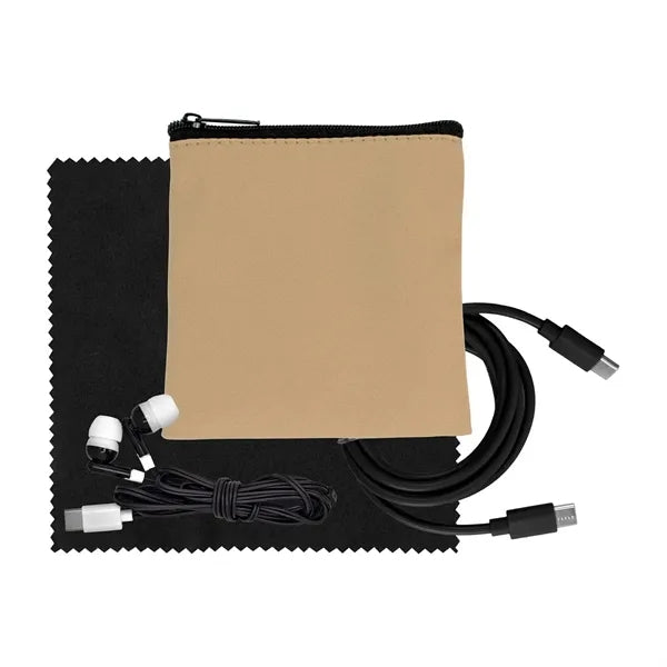 Tan Executive C to C Cable, Cloth & Ear Bud Set