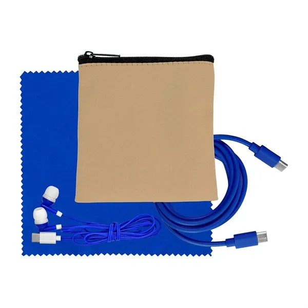 Tan Executive C to C Cable, Cloth & Ear Bud Set