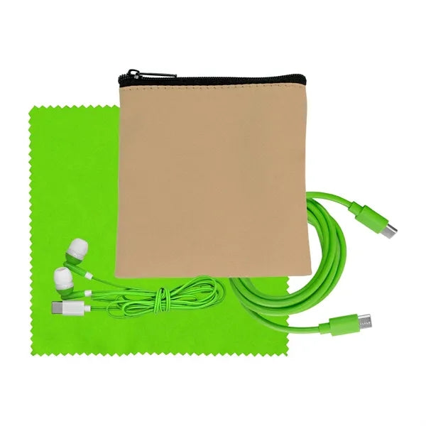 Tan Executive C to C Cable, Cloth & Ear Bud Set
