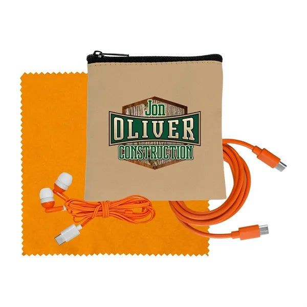Tan Executive C to C Cable, Cloth & Ear Bud Set