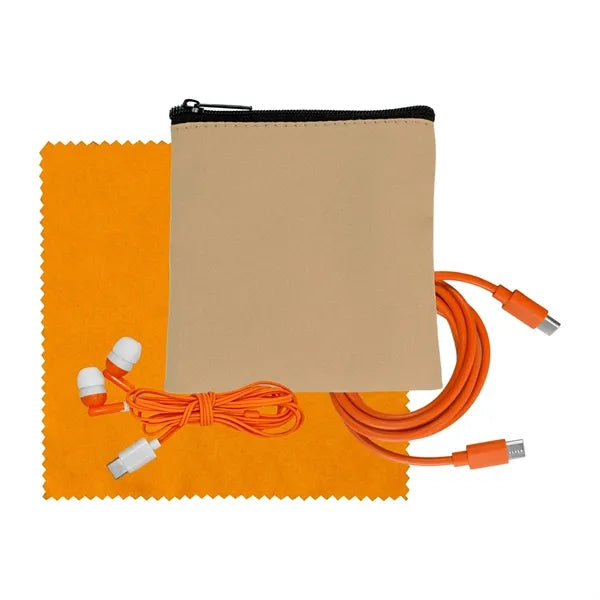 Tan Executive C to C Cable, Cloth & Ear Bud Set
