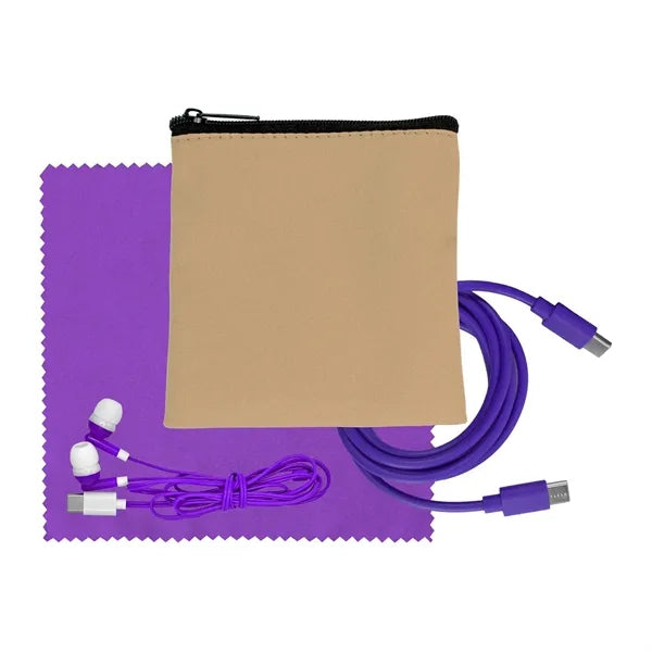 Tan Executive C to C Cable, Cloth & Ear Bud Set