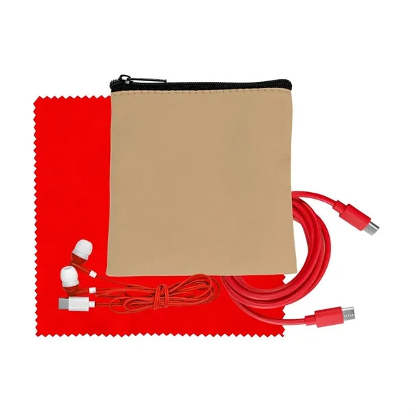 Tan Executive C to C Cable, Cloth & Ear Bud Set