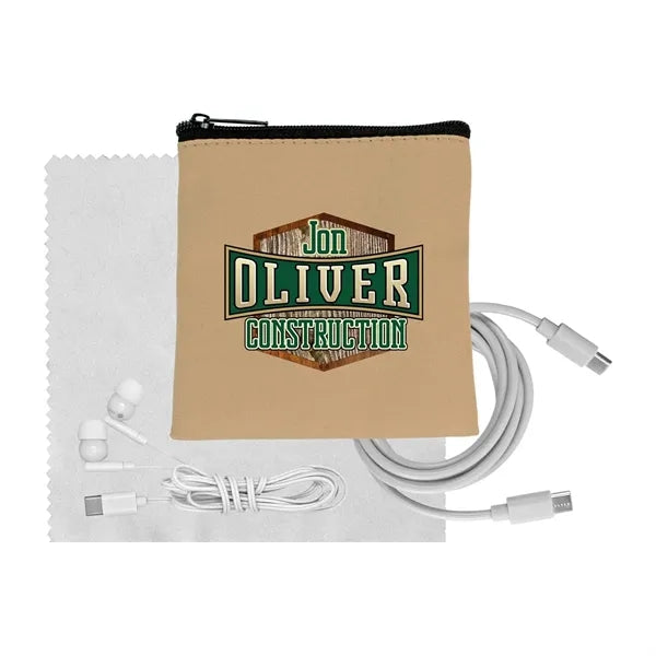 Tan Executive C to C Cable, Cloth & Ear Bud Set