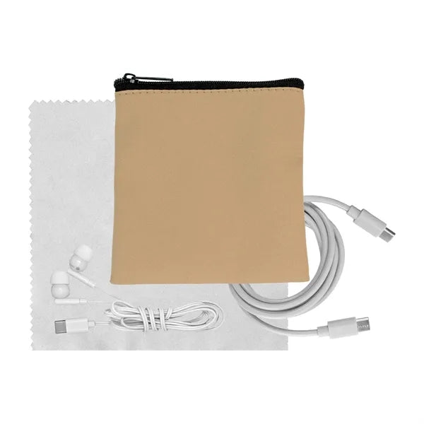 Tan Executive C to C Cable, Cloth & Ear Bud Set