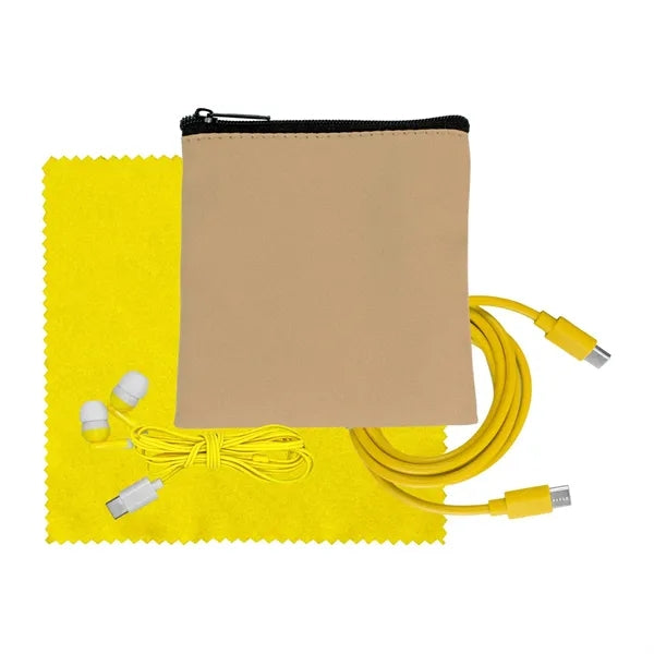 Tan Executive C to C Cable, Cloth & Ear Bud Set