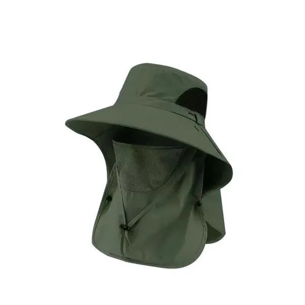 Wide Brim Bucket Hat with Neck Flap