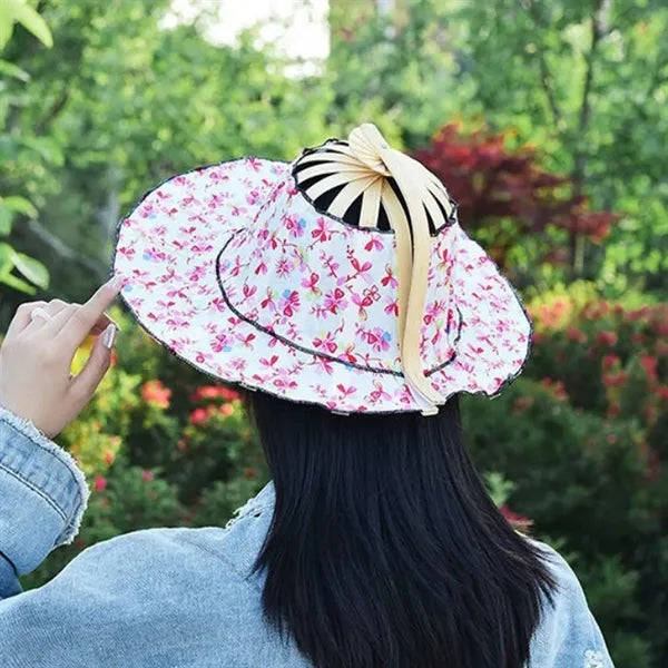 2 in 1 Portable Foldable Bamboo Fan Hat for Summer