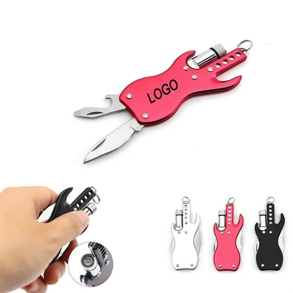 3-in-1 Mini Guitar-Shaped Multitool w/Keychain Knife