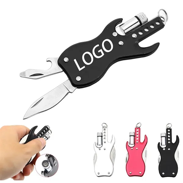 3-in-1 Mini Guitar-Shaped Multitool w/Keychain Knife
