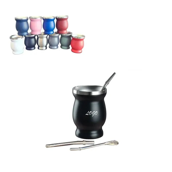 Creative Stainless Steel Mate Cup with Straw and Brush