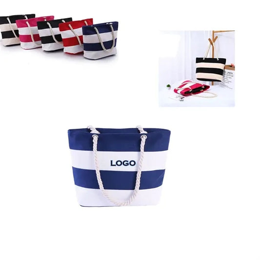Large-capacity Striped Patchwork Handheld Canvas Bag