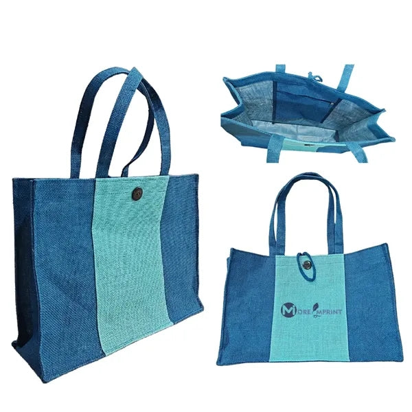 Color Block Jute Grocery Tote Handle Bag Shopping Handbag