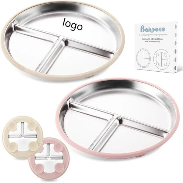 Toddler Plates with Removable Silicone Sleeves for Kids