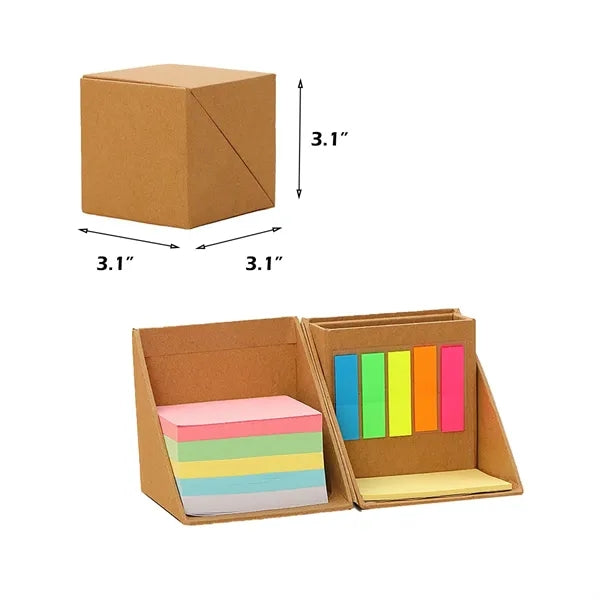 Cube-Shaped Boxed Sticky Notes With Stationery Compartment