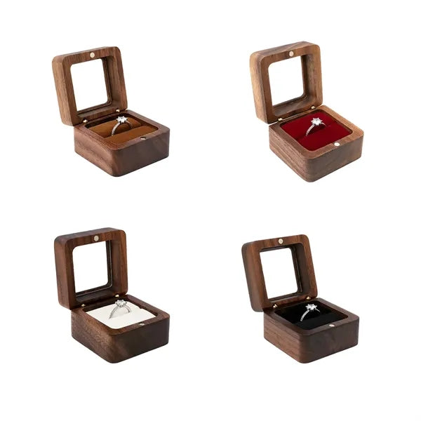 Elegant Wooden Ring Box with Glass Window