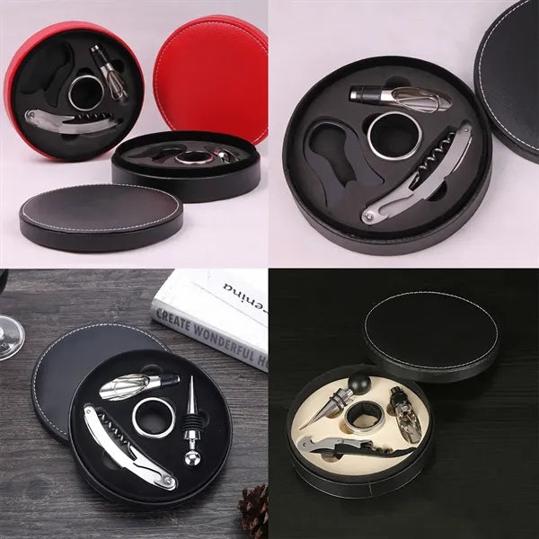 Business Round Leather Wine Opener Set