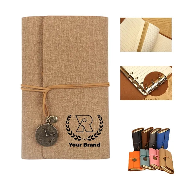 A6 Pu Leather Refillable Notebook With Watch Charm
