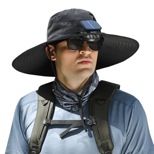 Sun Hat With Solar Powered Rechargeable Fan