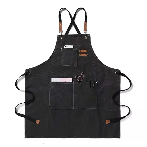 Men Women Adjustable Canvas Chef Aprons with 3 Pockets Cross