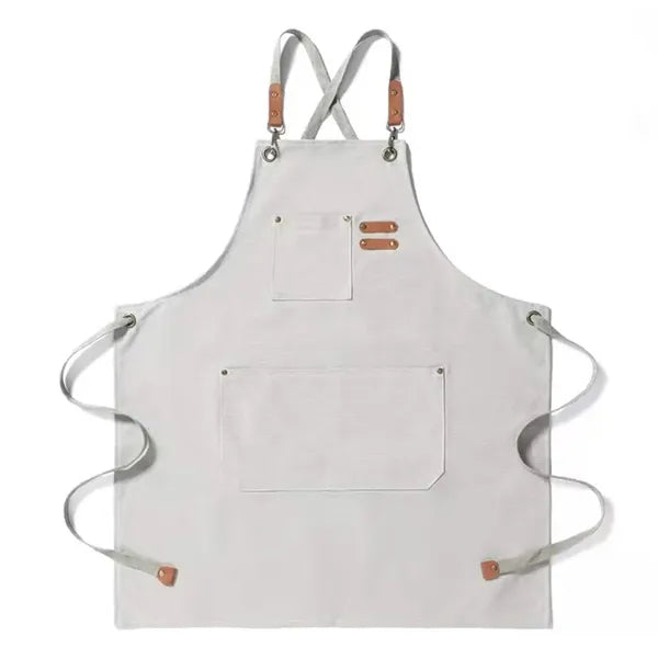 Men Women Adjustable Canvas Chef Aprons with 3 Pockets Cross