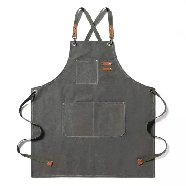 Men Women Adjustable Canvas Chef Aprons with 3 Pockets Cross
