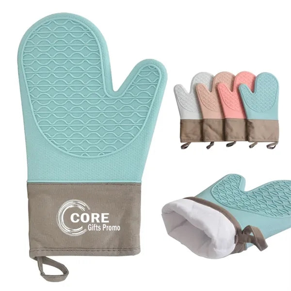 Heat Resistant Silicone Oven Mitts with Thick Cotton Lining