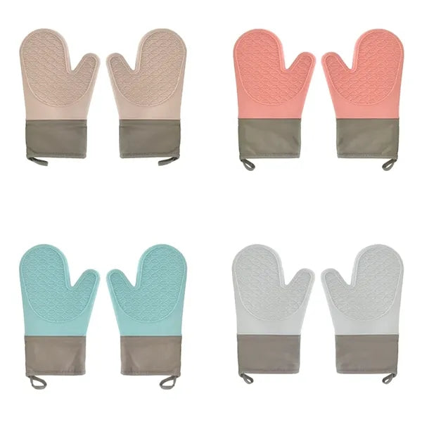 Heat Resistant Silicone Oven Mitts with Thick Cotton Lining