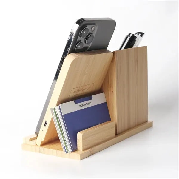 Bamboo Wireless Charging Desk Organizer