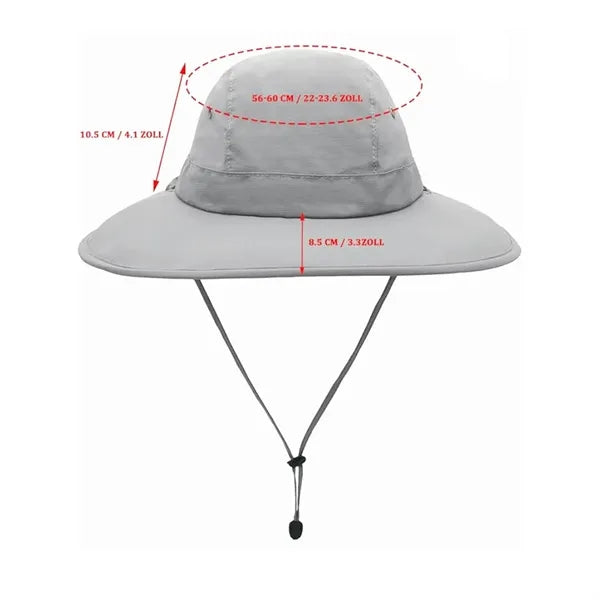 Wide Brim Sun Protection Bucket Hat w/ Adjustable Chin Strap