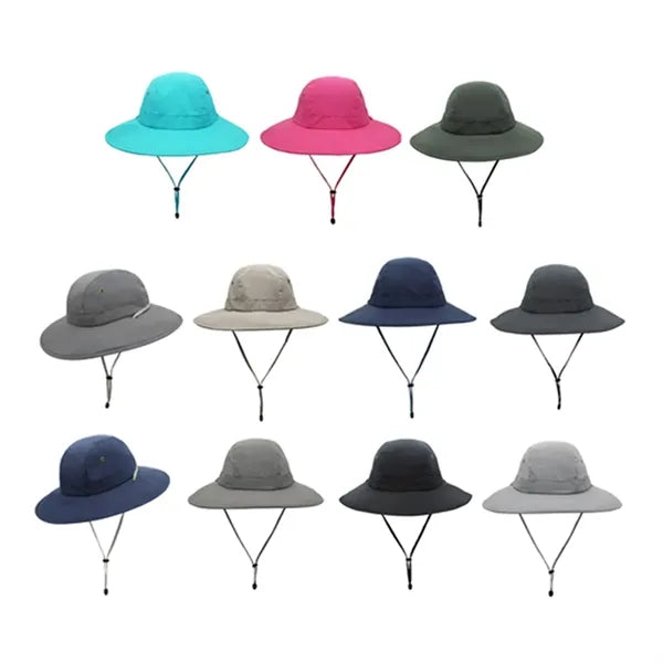 Wide Brim Sun Protection Bucket Hat w/ Adjustable Chin Strap