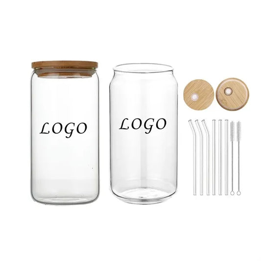 16oz Glass Cup with Bamboo Lid and Straw
