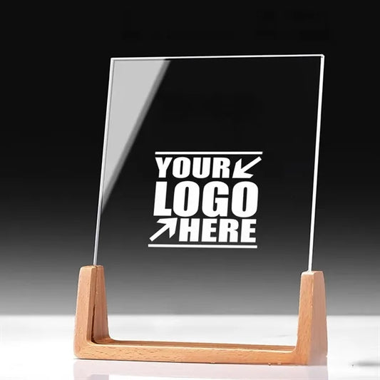 A5 Crystal Memorial Plaque w/ Beechwood Base