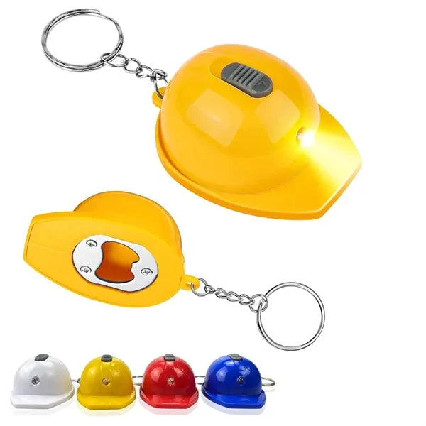 Construction Helmet Flashlight Keychain Beer Opener