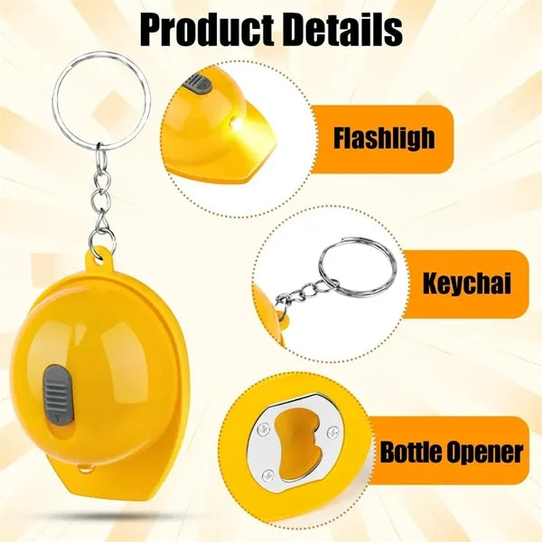 Construction Helmet Flashlight Keychain Beer Opener