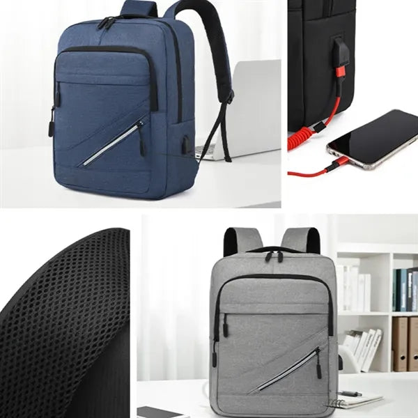 Water-Resistant Business College Laptop Backpack W/ USB Port