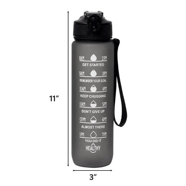 32 oz Plastic Water Bottles with Times to Drink and Straw