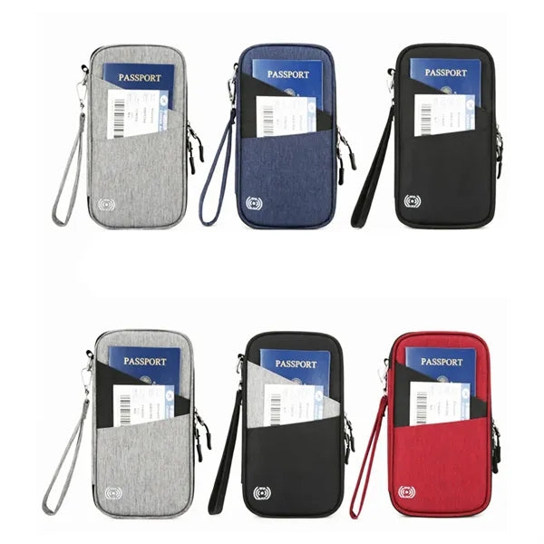 RFID Blocking Travel Passport Wallet W/ Zipper Wrist Strap