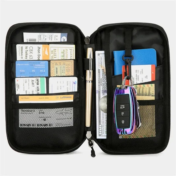 RFID Blocking Travel Passport Wallet W/ Zipper Wrist Strap