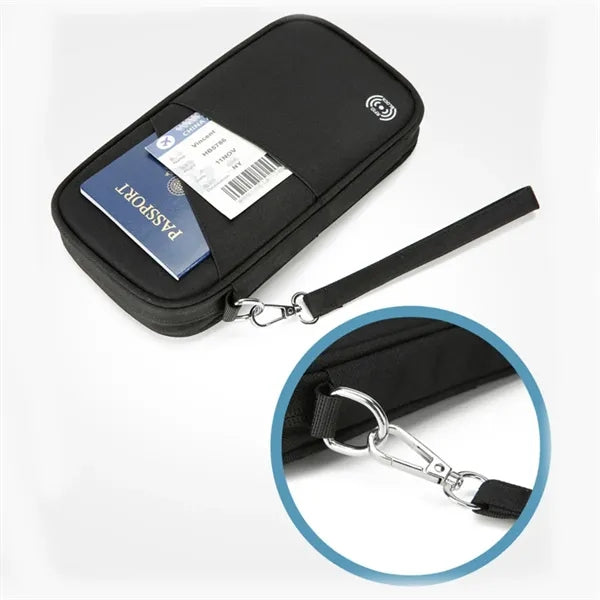 RFID Blocking Travel Passport Wallet W/ Zipper Wrist Strap