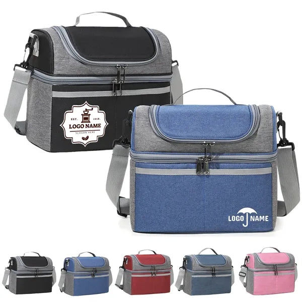 7-Can Double Deck Cooler Bag with Strap & Flip Pocket