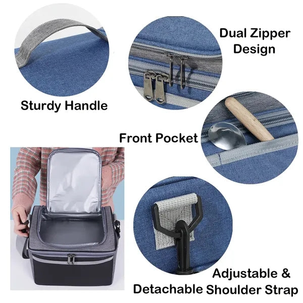 7-Can Double Deck Cooler Bag with Strap & Flip Pocket