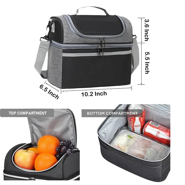 7-Can Double Deck Cooler Bag with Strap & Flip Pocket