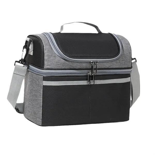 7-Can Double Deck Cooler Bag with Strap & Flip Pocket