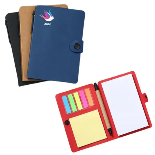 Notebook with Sticky Notes and Pen