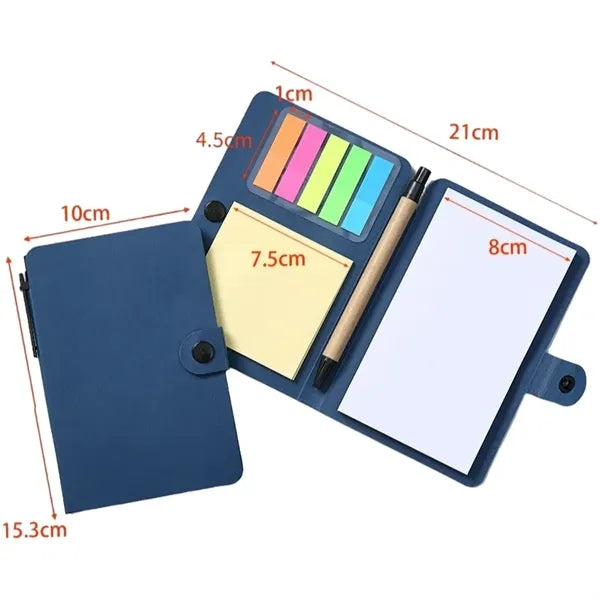 Notebook with Sticky Notes and Pen